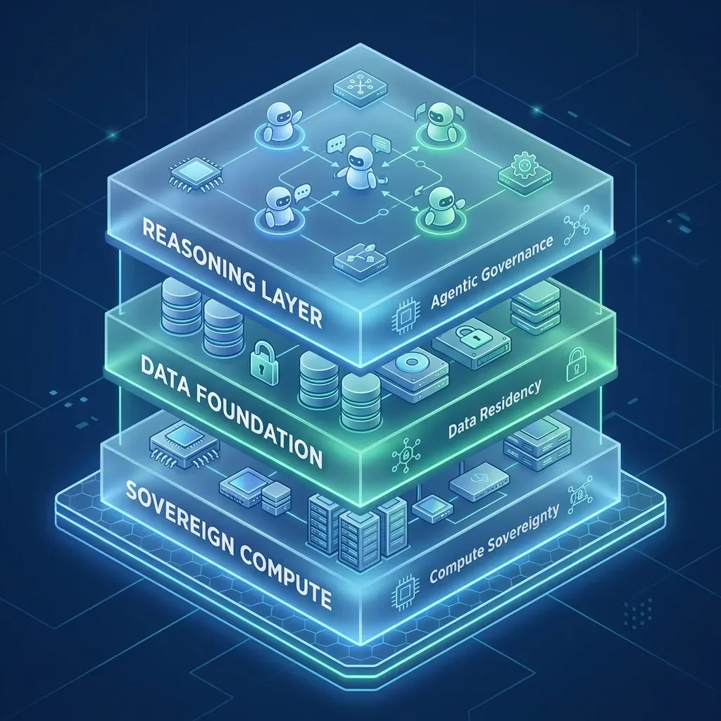 Strategic visual evidence managed by logic. Sovereign Intelligence: Infographic Sovereign Ai Stack.Webp