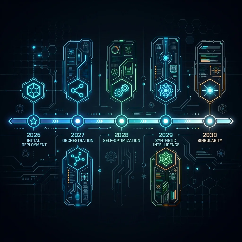 Strategic visual evidence managed by logic. Sovereign Intelligence: Timeline 2030 Agentic Shift