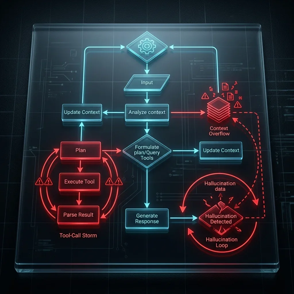 Failure Cascade Flow: A technical visualization of how minor logical errors escalate into systemic agentic collapses. Failure Cascade