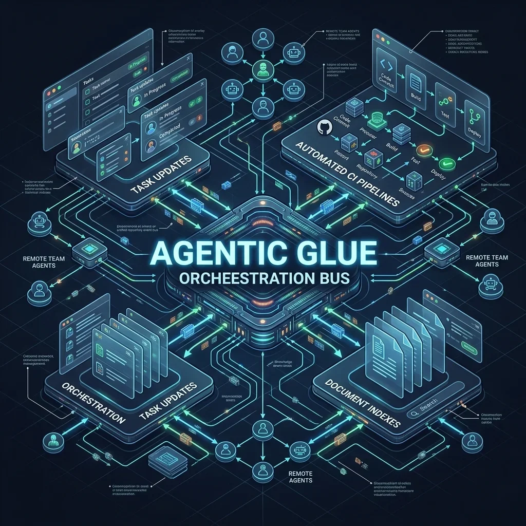 Sovereign Blueprint 4: The Agentic Glue Architecture linking code repositories, issue trackers, and document indexes Agentic Glue Architecture