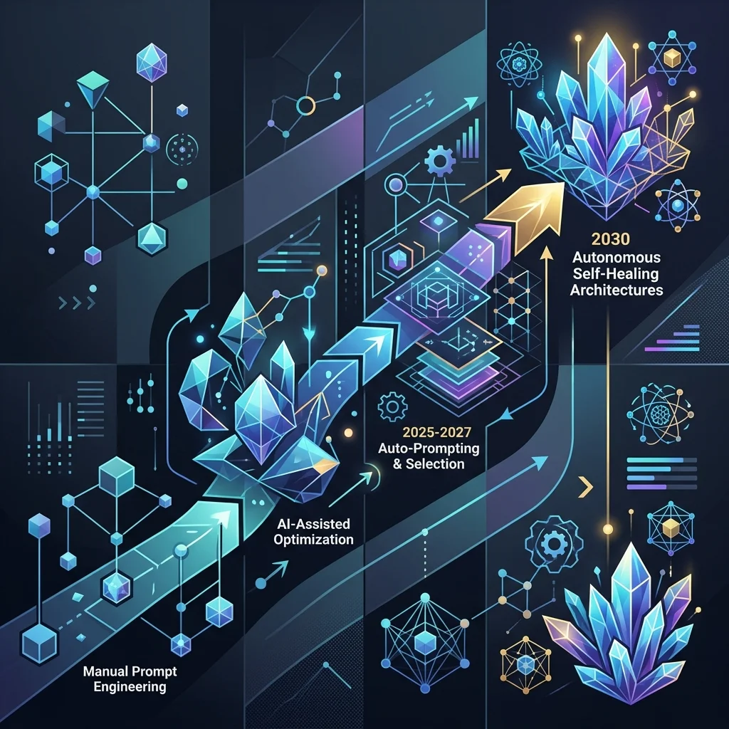 Clean Code 2026 --" 2D Horizon Roadmap visual mapping the shift from Manual Prompting to Self-Healing Autonomous Architectures