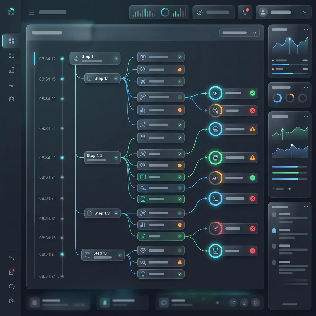 Clean Code 2026 --" 2D Industrial UI mock of a developer dashboard showing Reasoning Step Audits and Tool-Call Verification