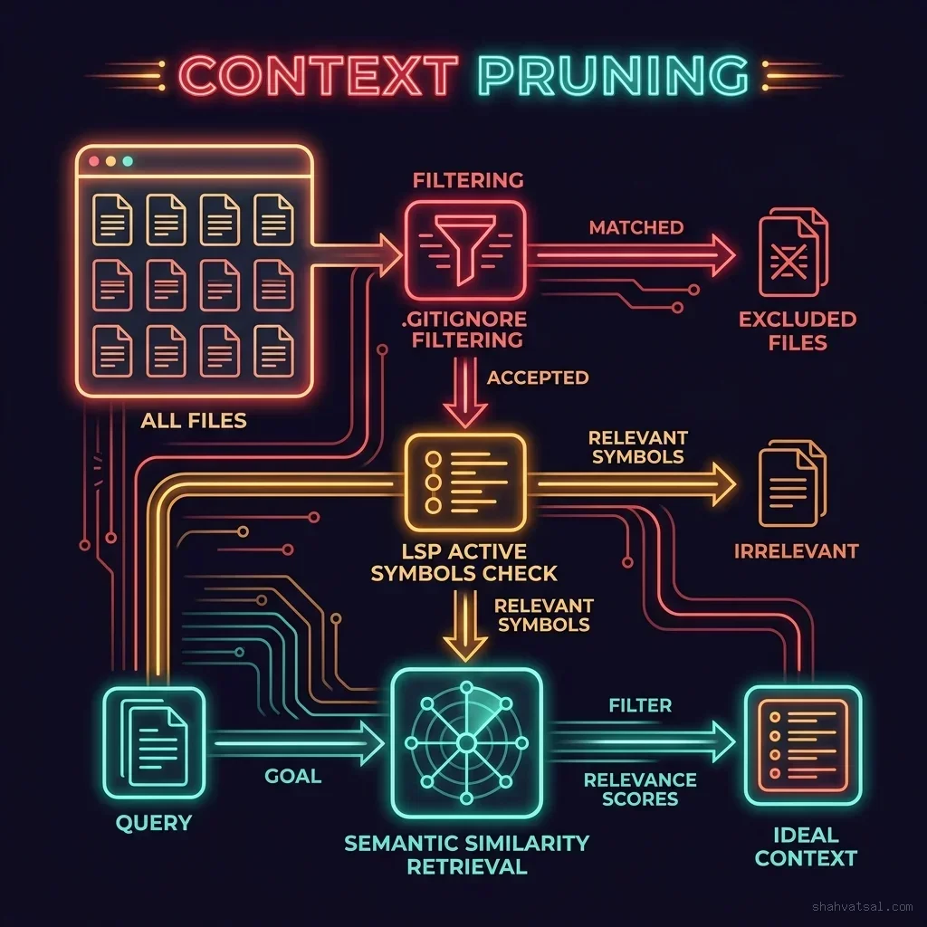 Context Pruning: Filtering files to build the ideal prompt context Context Pruning Workflow Chart