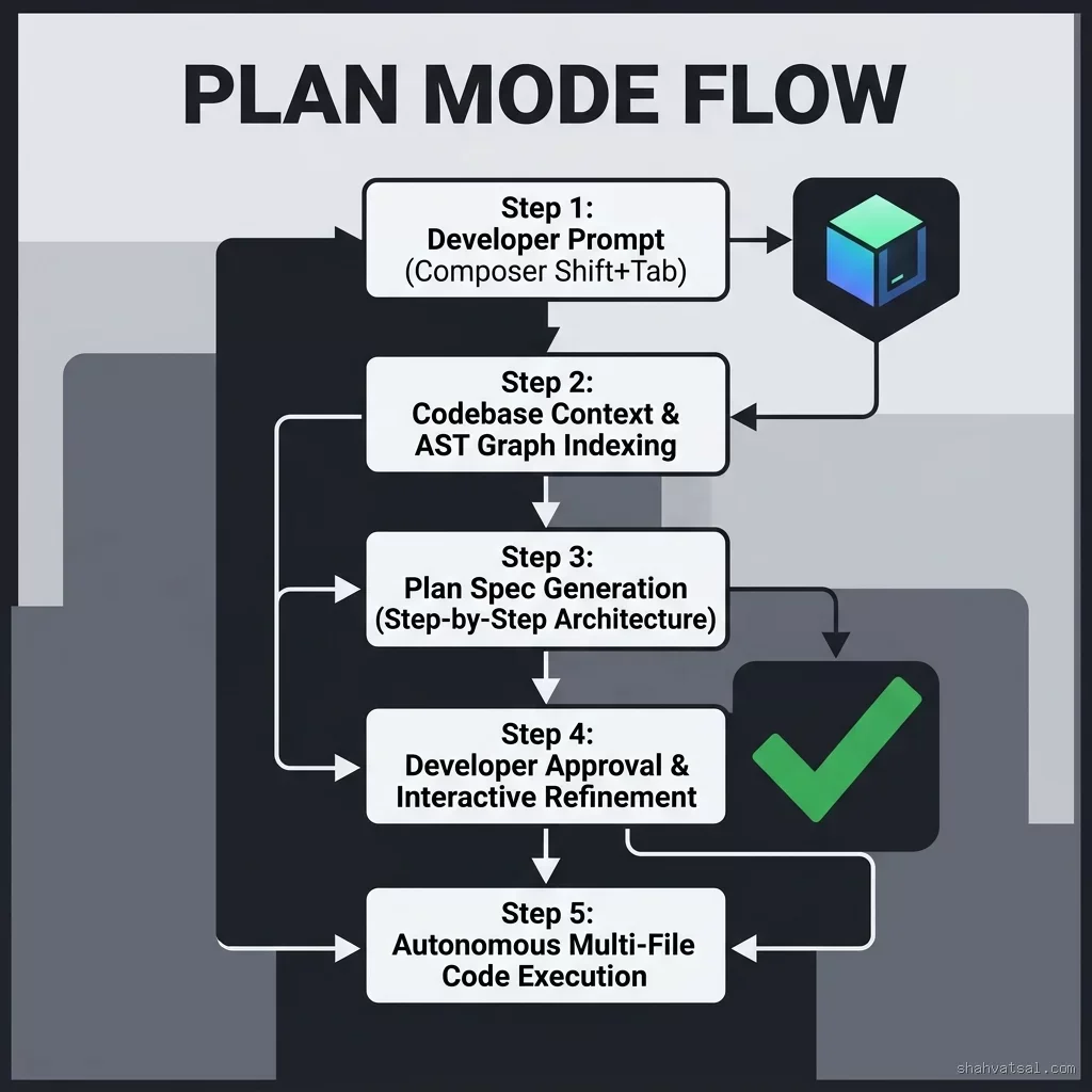 Cursor Plan Mode Execution Flowchart — Sequential Steps from Prompt to Multi-File Execution