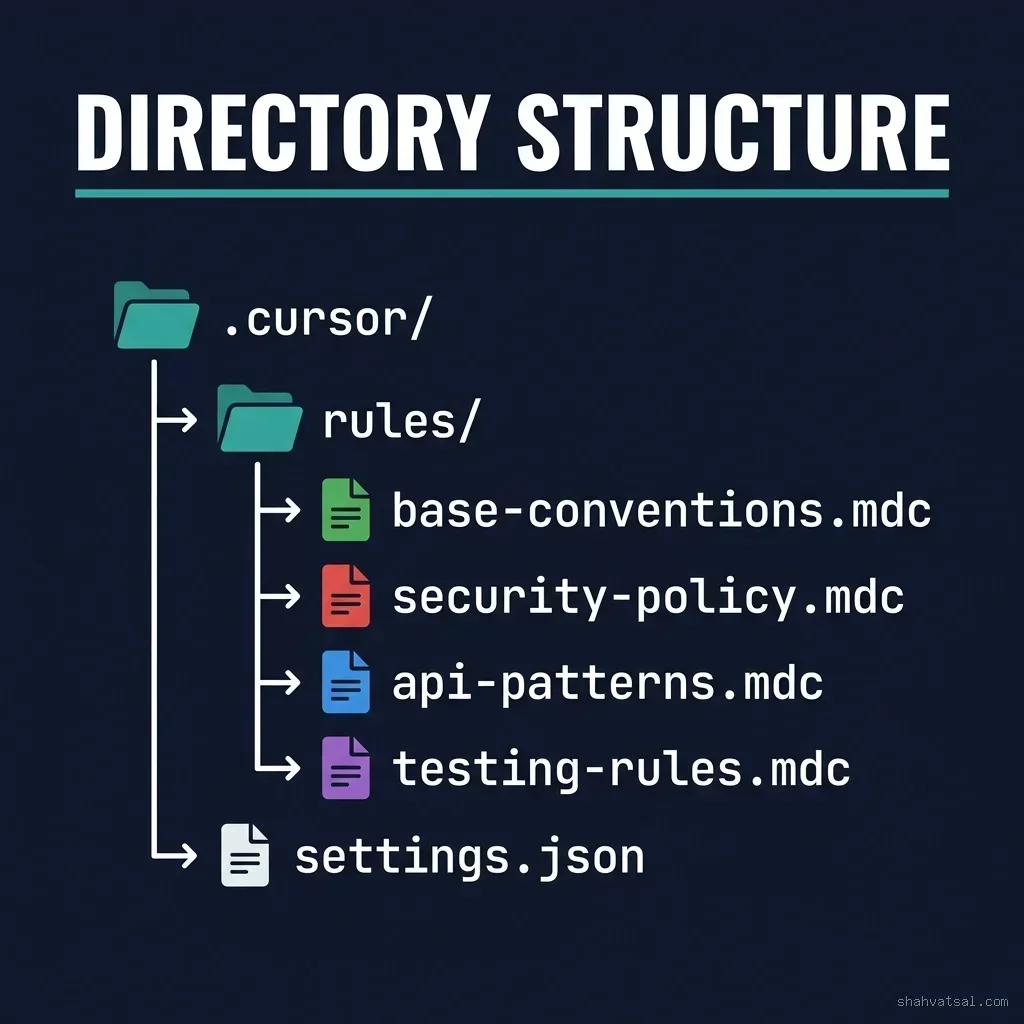 Cursor Rules .cursor/ directory structure showing rules/ subfolder with named MDC files