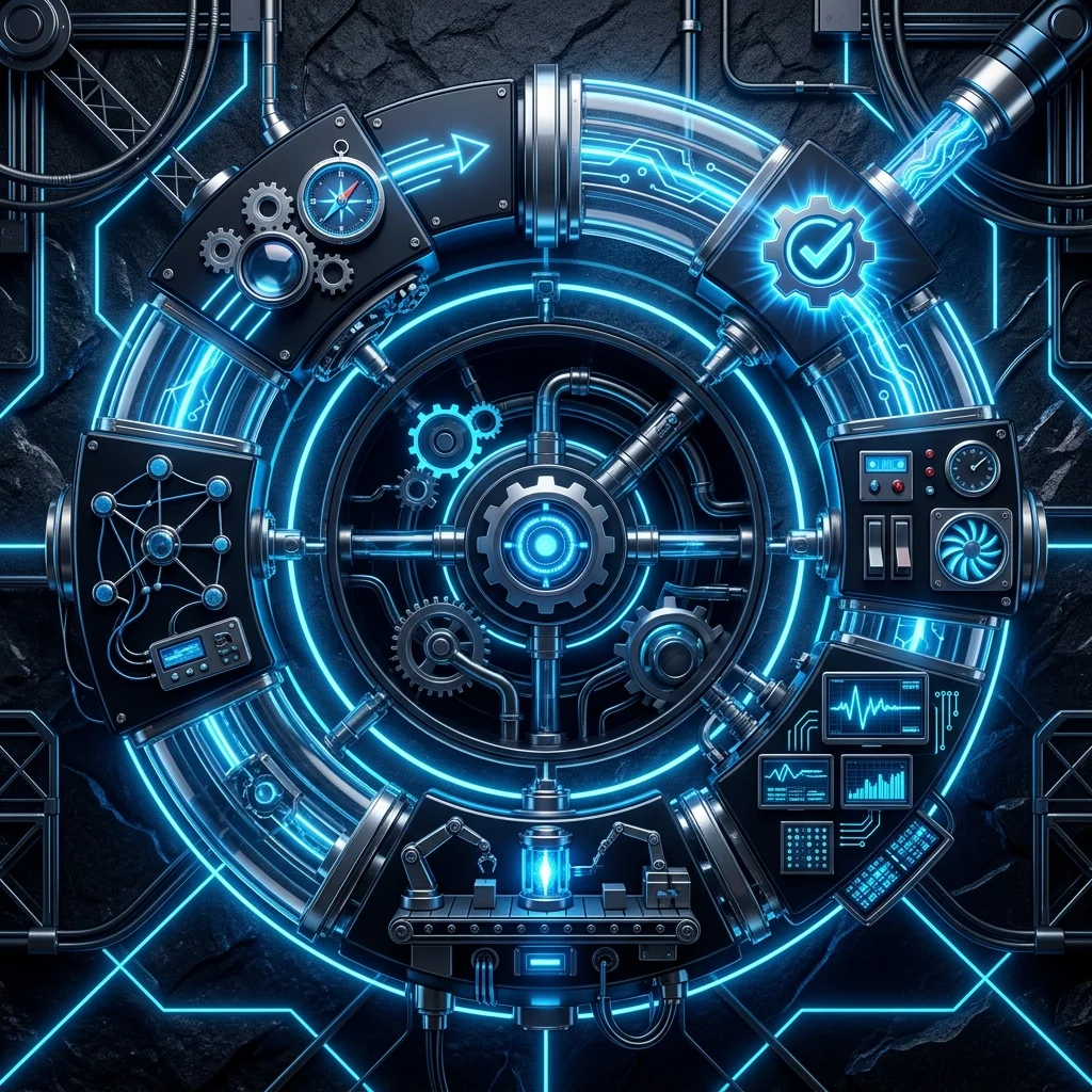 Engineering Leadership vs. Management --" 2D circular process flow (Strategic Extraction â†' Tactical Translation â†' Agentic Execution)