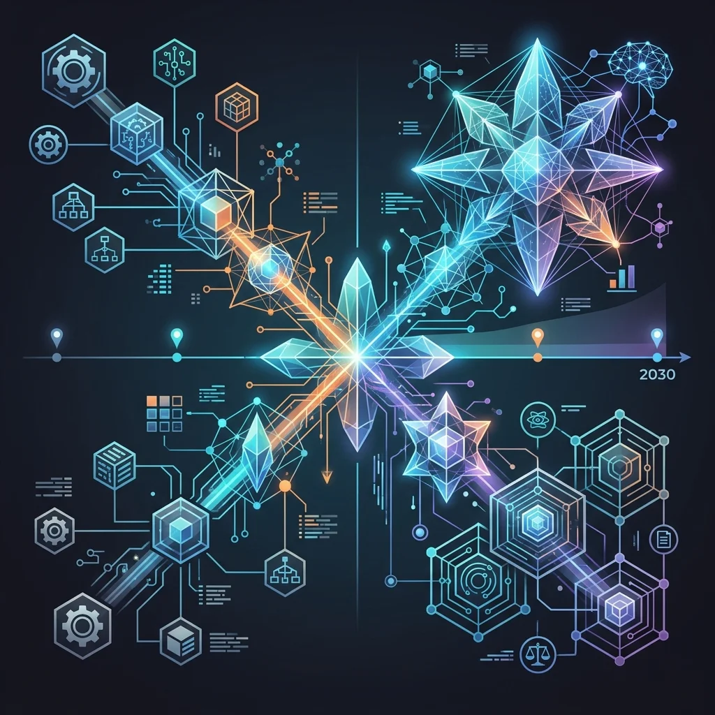 Engineering Leadership vs. Management --" 2D Futuristic roadmap infographic mapping the transition from role-based engineering careers to systems-ethicist and intelligence-architect roles by 2030