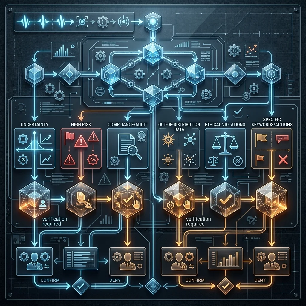 Engineering Management v2.0 --" 2D Decision tree showing when an agent transitions from Autonomous Action to Manual Verification