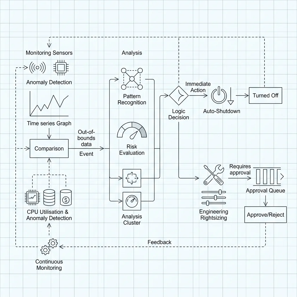 FinOps Transformation 2026 --" 2D Technical Logic Flow of the automated remediation cycle