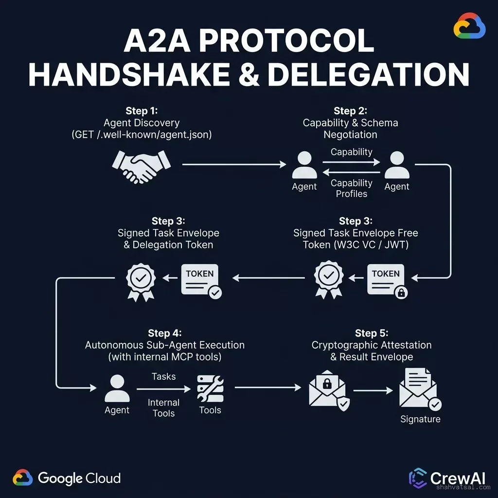 Google A2A Protocol Handshake and Delegation Sequence Diagram
