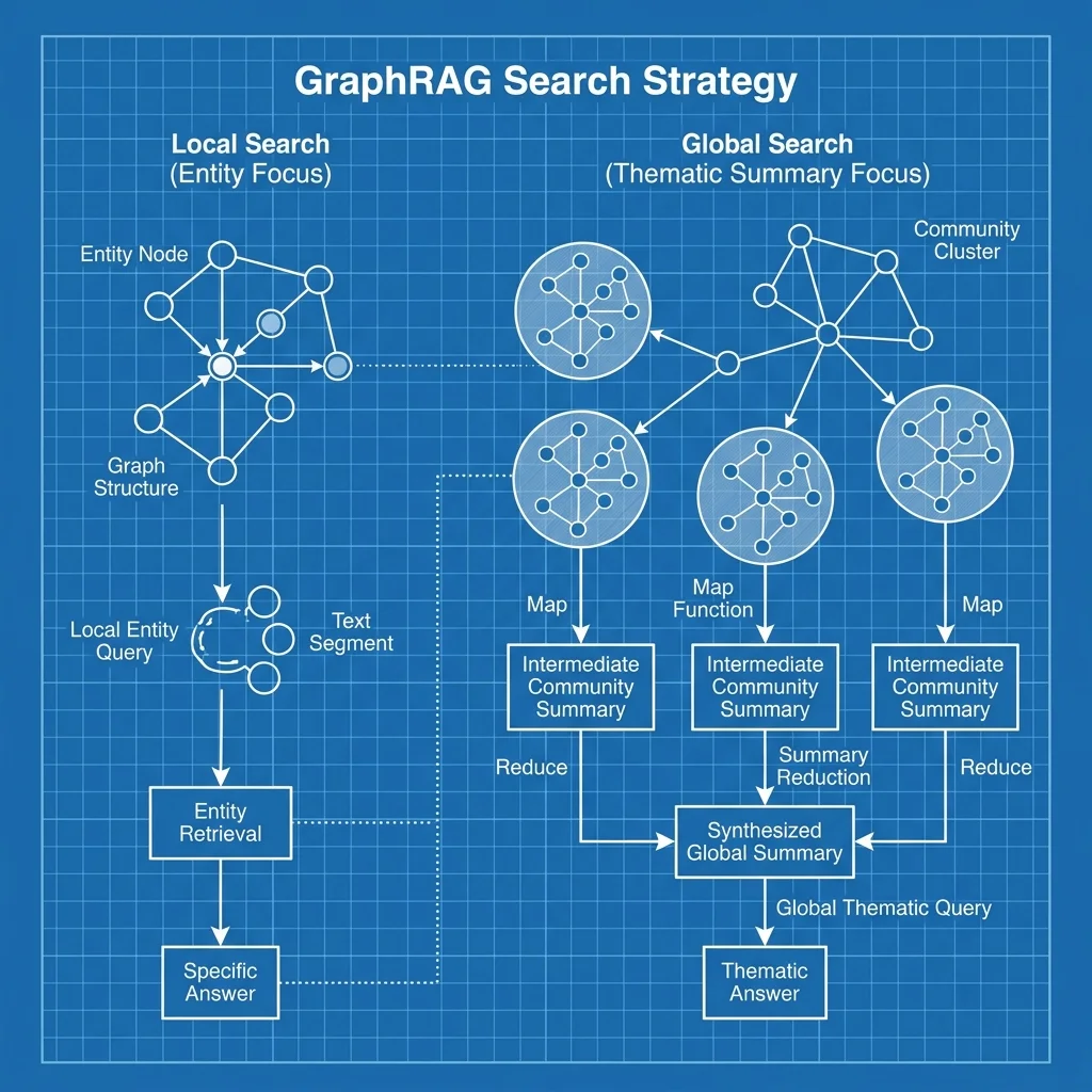 Logic Diagram: Local Search Precision vs. Global Search Thematic Synthesis Mesh
