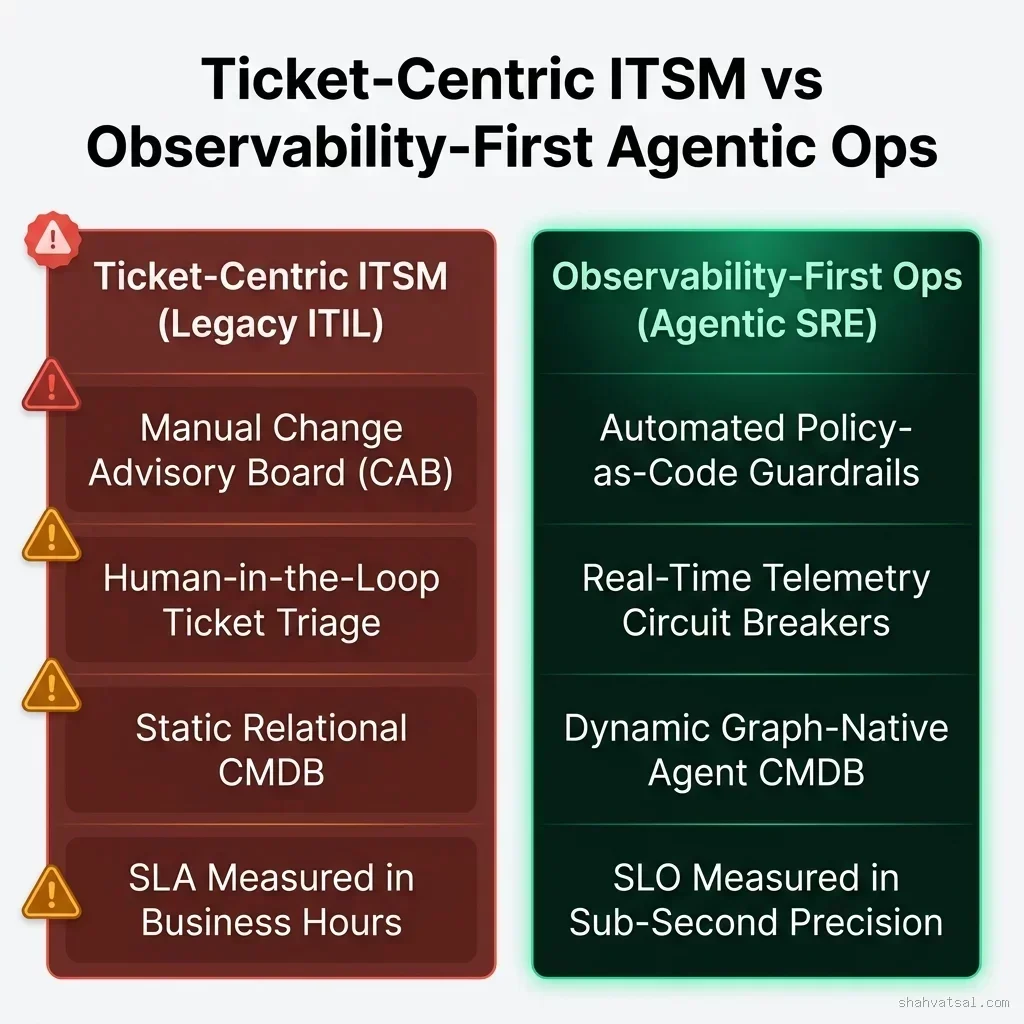 Ticket-Centric ITSM vs Observability-First Agentic Ops