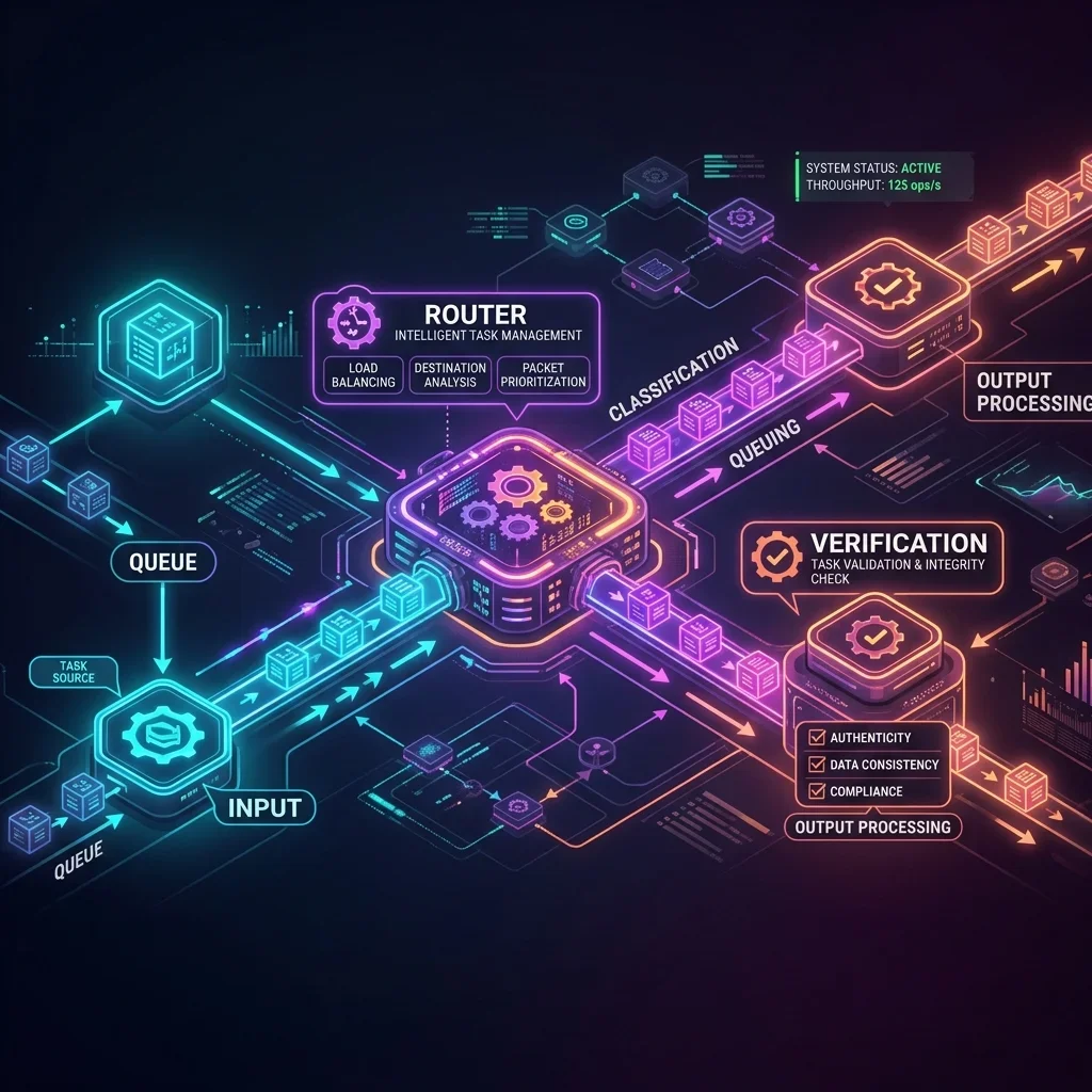 Process Flowchart: Step-by-step semantic routing and validation loop within a multi-agent system. Dynamic Task Routing Flowchart
