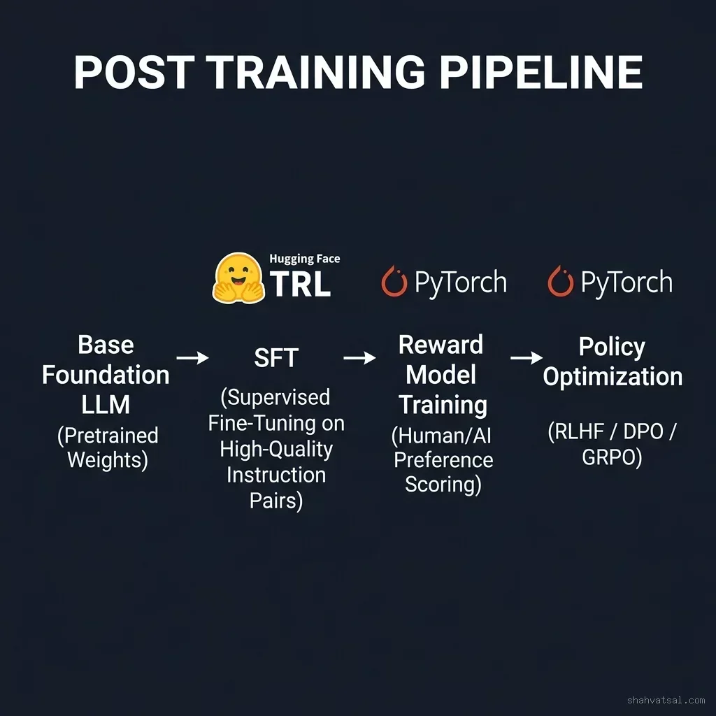 Post-Training Pipeline Architecture Diagram — 4 Sequential Alignment Stages