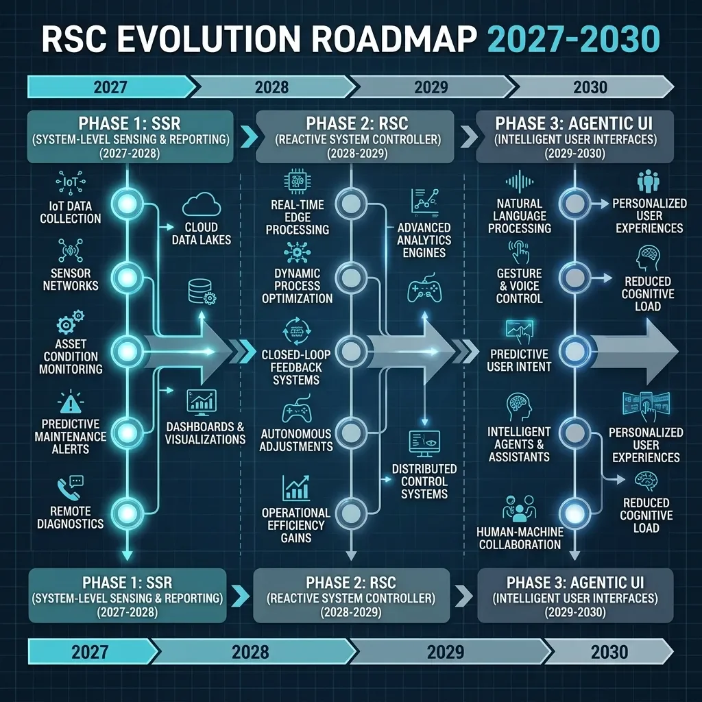 Industrial Infographic: The 2027-2030 RSC Evolution Roadmap & Agentic UI Ecosystem
