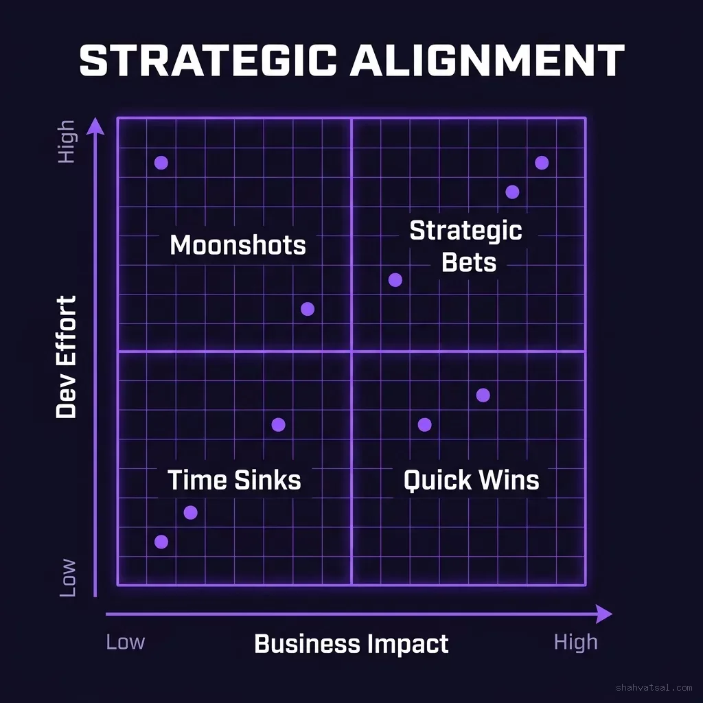 Strategic Alignment Scoring: Mapping dev effort against business impact to ensure sprints deliver core strategy Strategic Alignment Quadrant