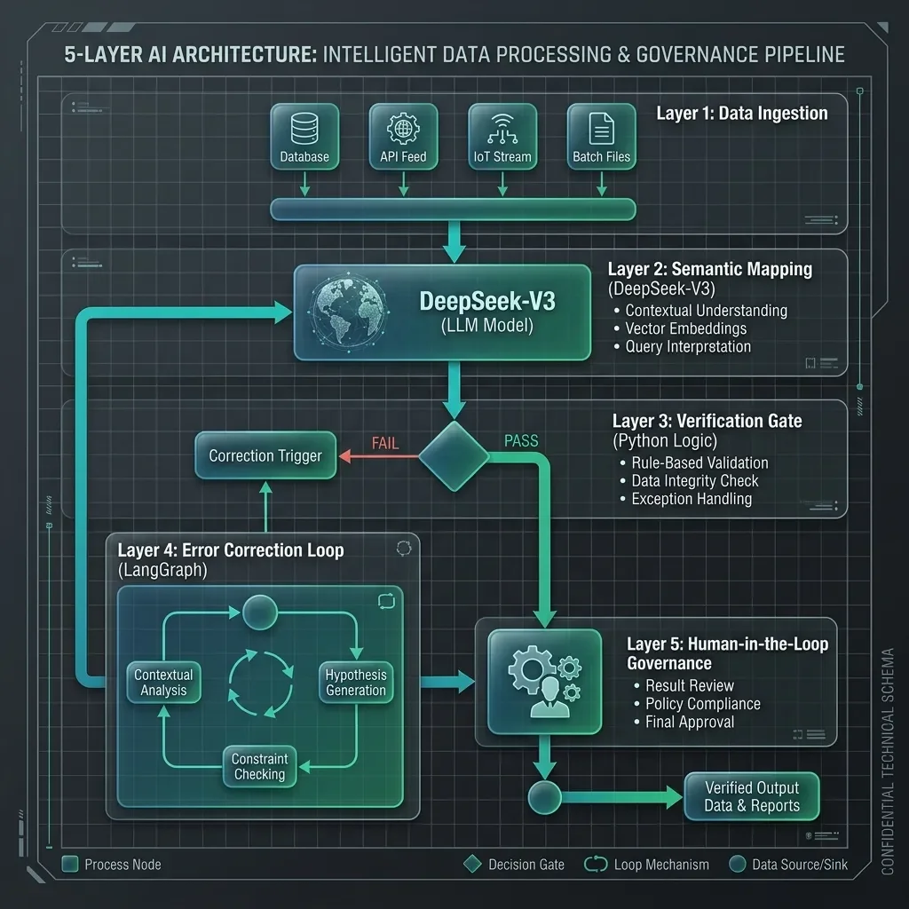 System Architecture — The Self-Healing Ledger — 5-Layer LangGraph Stack with HITL and MCP Tool Gating
