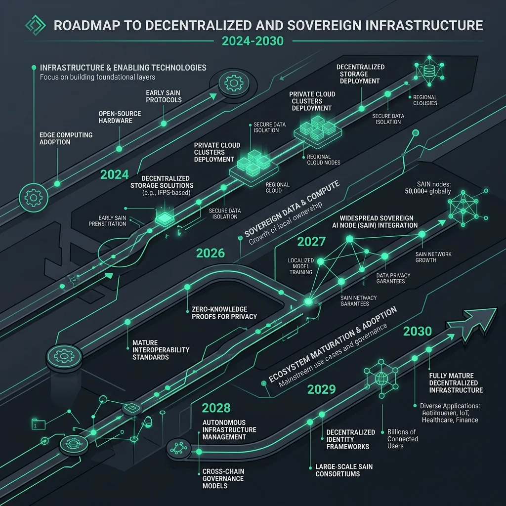 The 2030 Perspective: Evolutionary Trajectory of Decentralized Control Sovereign Architecture 2026 --" Futuristic evolution timeline visual mapping the shift toward decentralized infrastructure