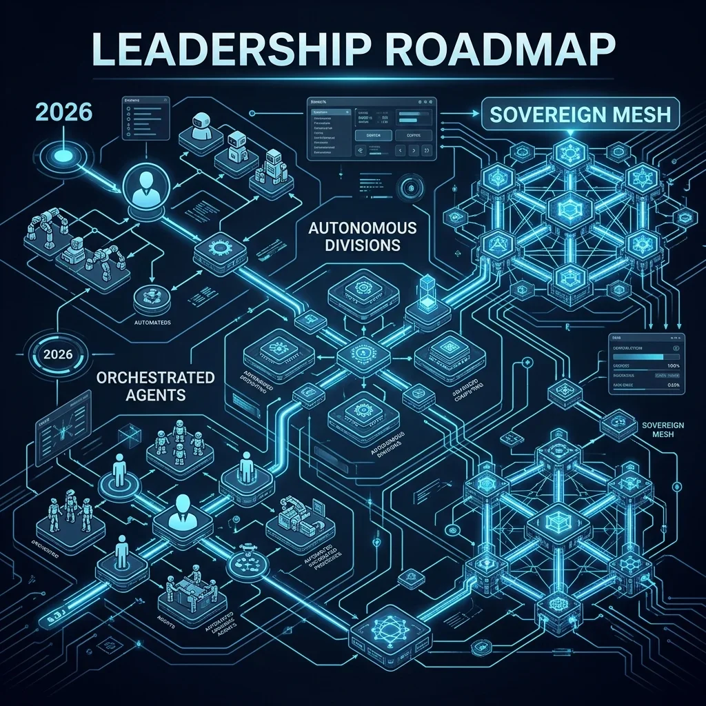 Sovereign Blueprint 5: The Leadership Roadmap outlining organizational evolution from 2026 to the Sovereign Corporate Mesh of 2030 Leadership Roadmap