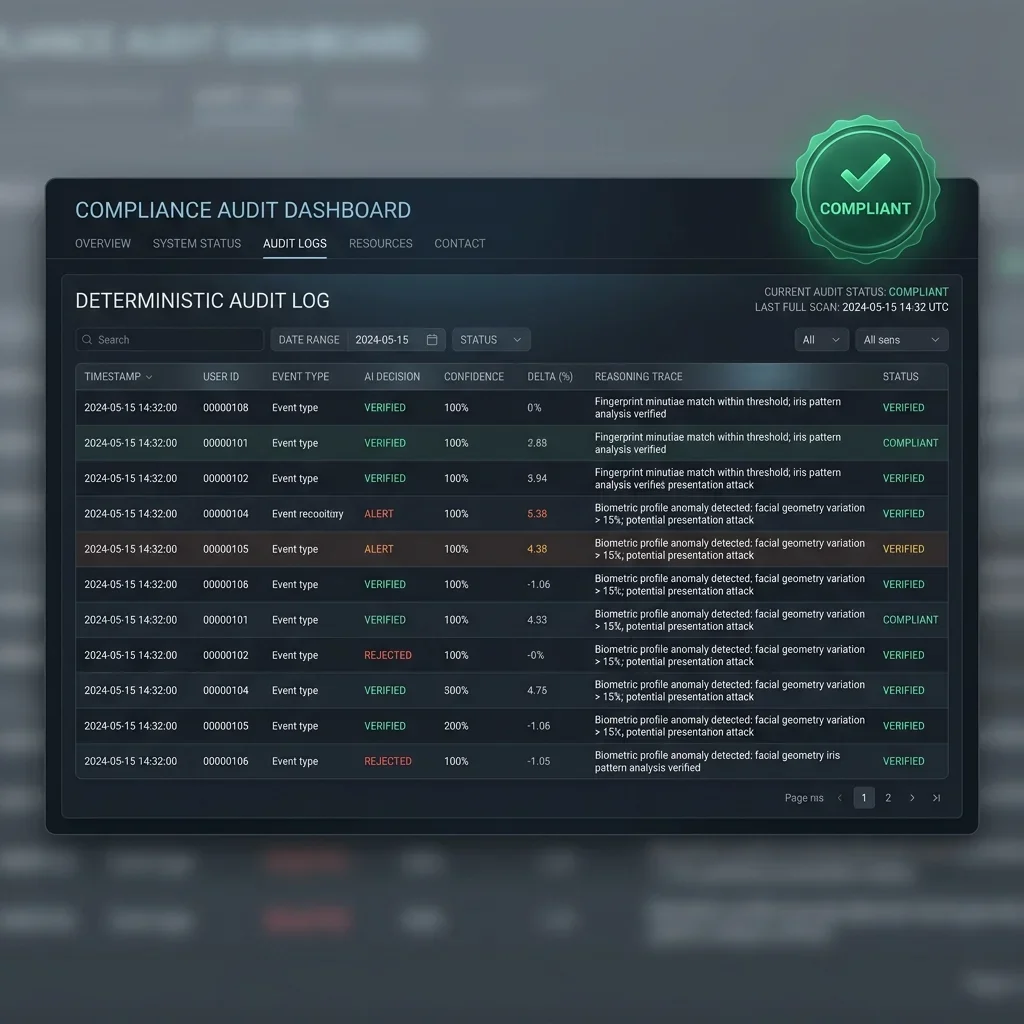 Cryptographically signed decision trace log. Audit Log