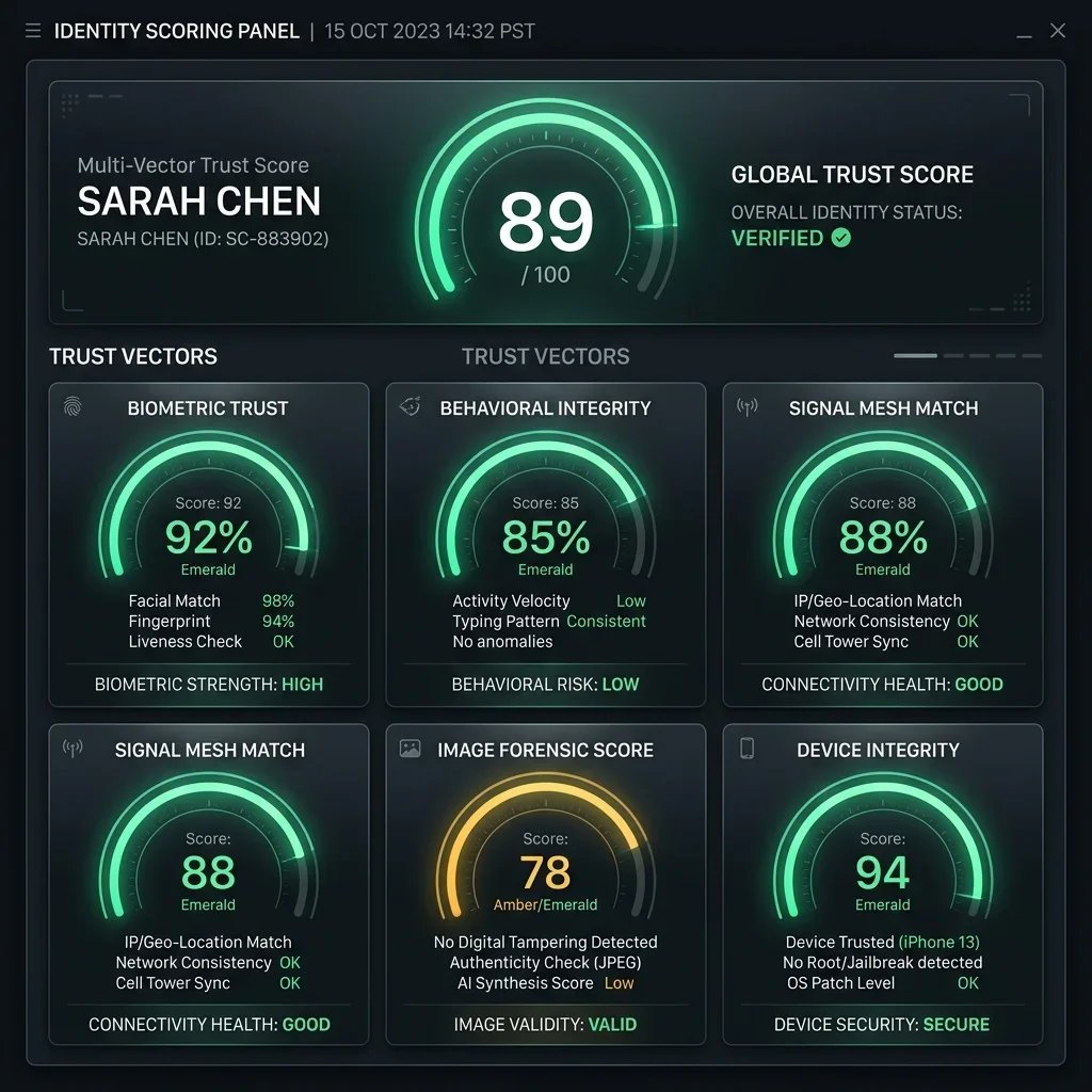Multi-Vector Trust Scorecard breakdown. Trust Scorecard