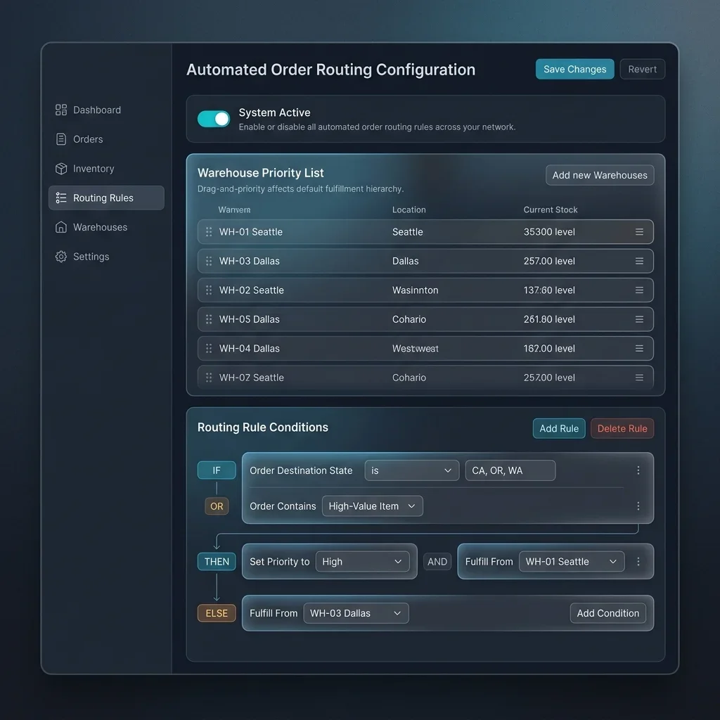 Order Routing -- Regional Warehouse Allocation Screen