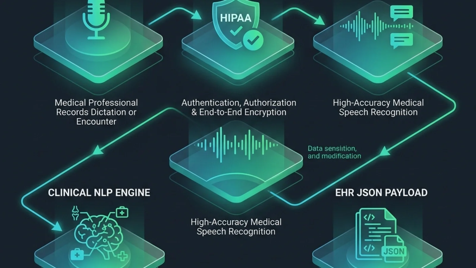 HIPAA-Secure Audio-to-Structured-Data Pipeline schematic. System Architecture