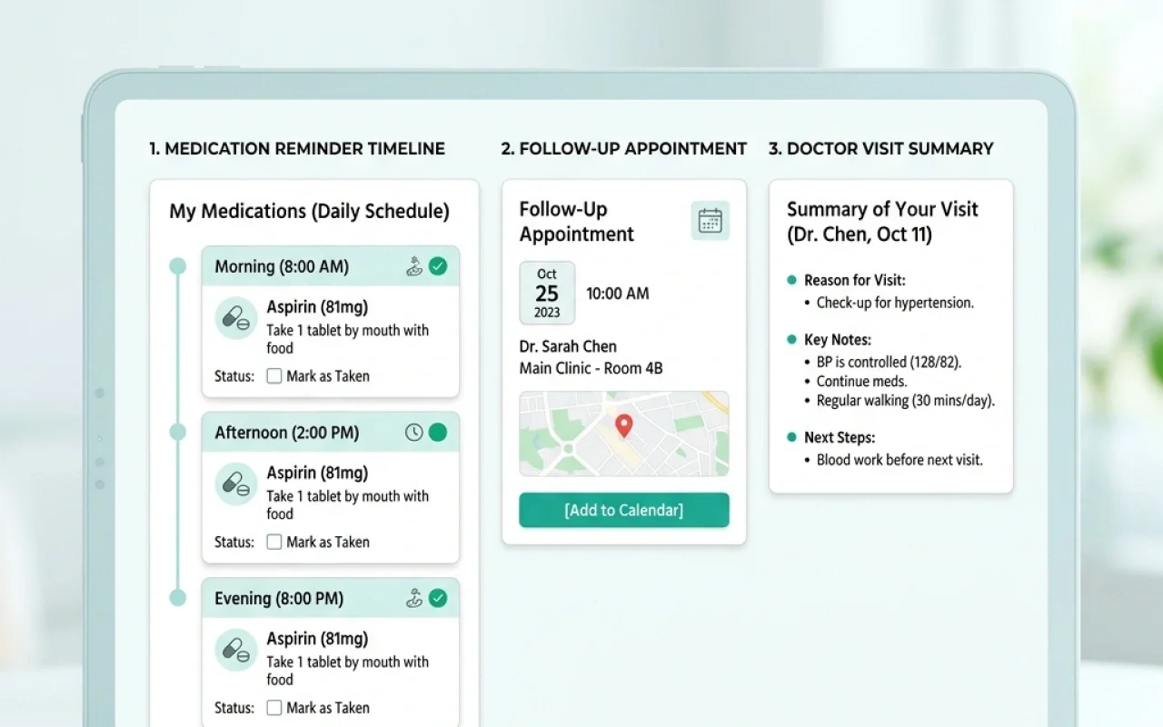 Patient friendly instructions sheet layout. Patient Summary Generator
