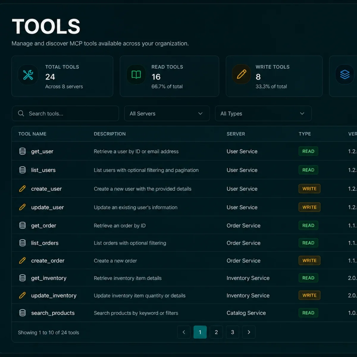 Agent tool catalog