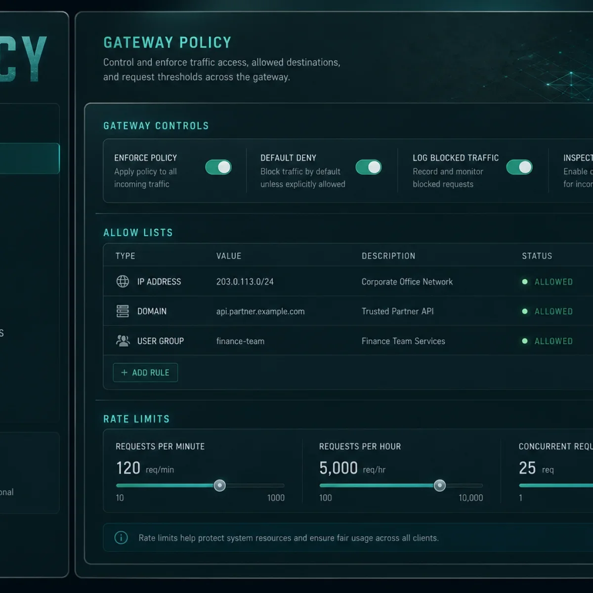Gateway policy settings