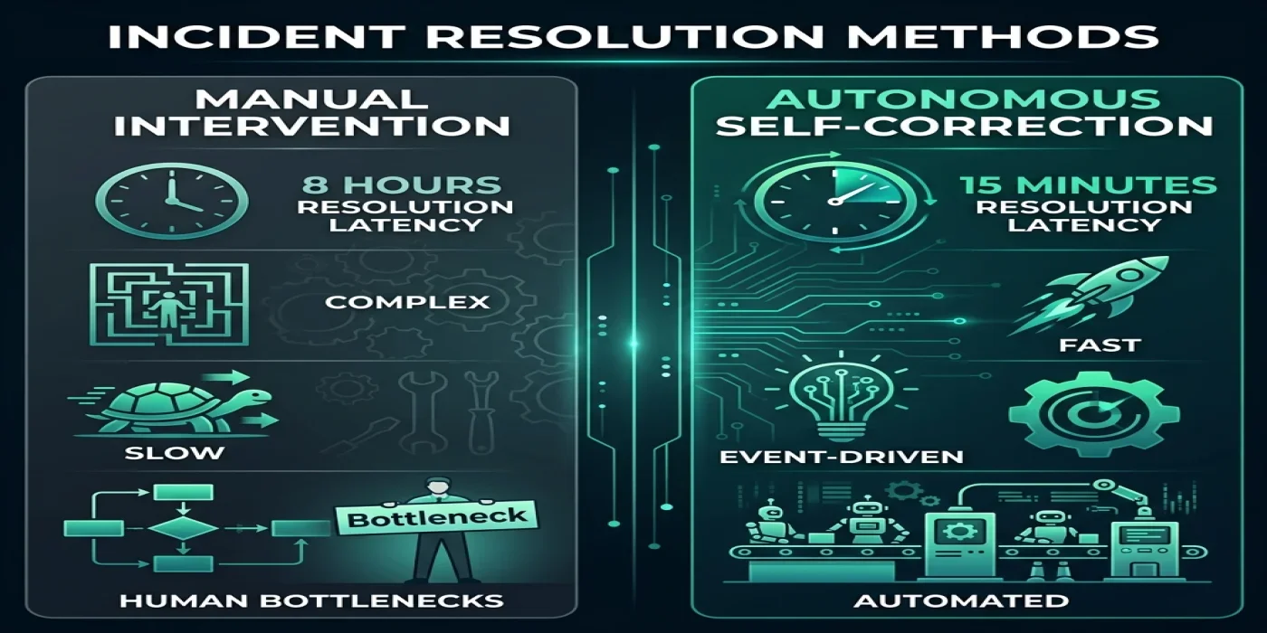 Resolution Latency: Manual vs. Autonomous disruption resolution Before/After Resolution Time