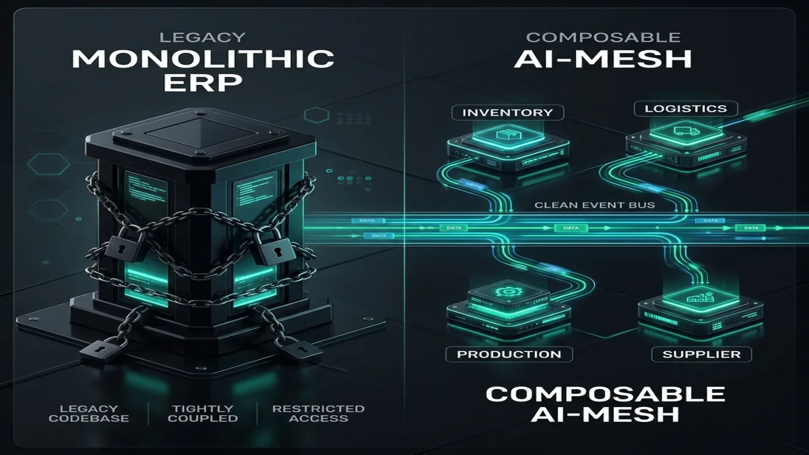 Monolithic ERP vs. Composable Mesh Architecture Monolithic vs Composable Mesh