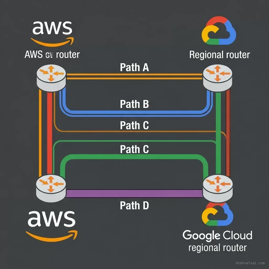 AWS and Google Cloud quad-redundancy fiber path routing diagram