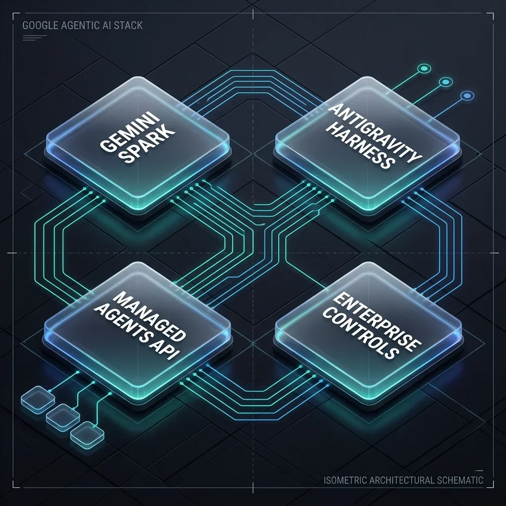 Topology Blueprint: Google's agentic stack featuring Antigravity, Spark, Managed Agents API, and Enterprise controls Google Agentic Stack Topology