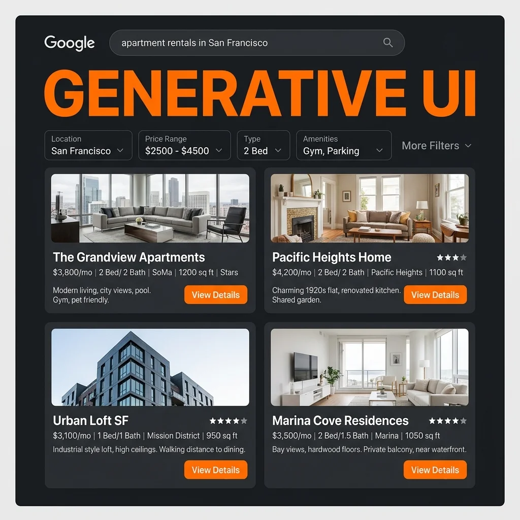 Dynamic Generative UI Search Interface Mockup Google Search Generative UI Mockup
