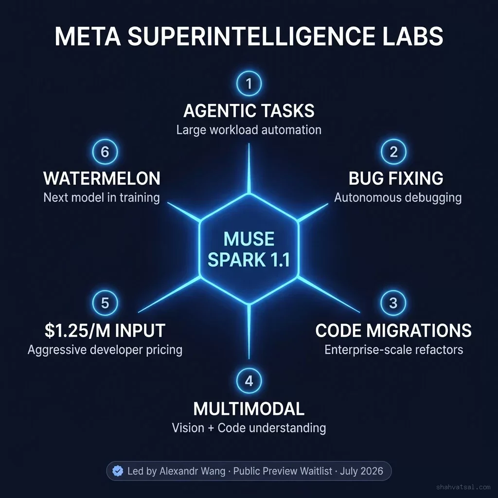 Muse Spark 1.1 Capability Map — Meta Superintelligence Labs — Agentic Coding Features — Alexandr Wang — Watermelon Next Model