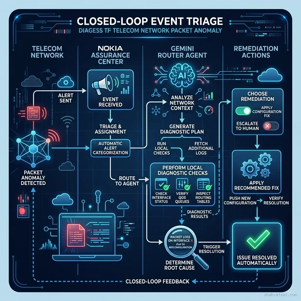 Nokia and Google Cloud Router and event triage loop diagram
