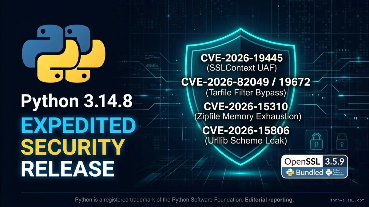 Python 3.14.8 Expedited Security Release: Critical Patches for SSLContext UAF, Tarfile Extraction Bypasses, and Decompression Bombs