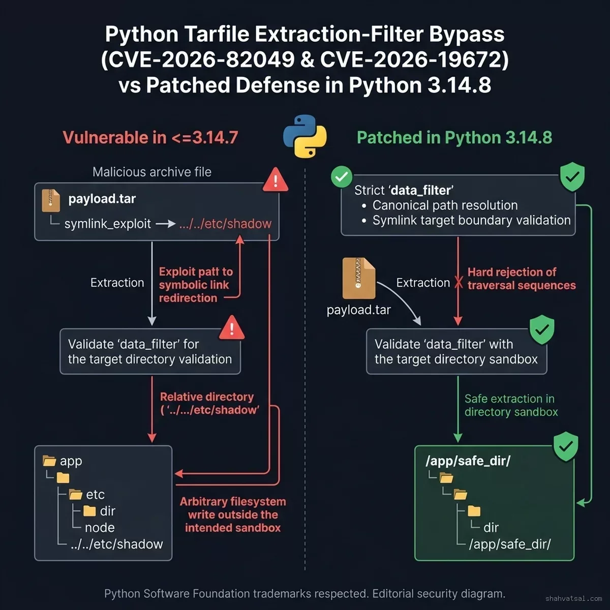 Python Tarfile Extraction-Filter Bypass vs Patched Defense in Python 3.14.8