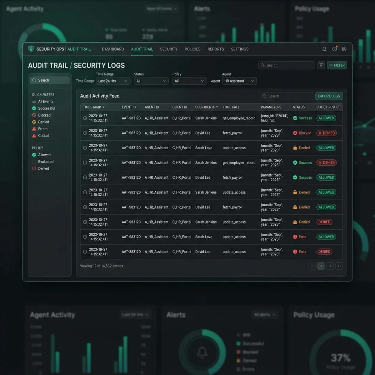 UI Screenshot: Immutable ledger log console verifying model training datasets and prompt histories. UI Screenshot: Immutable ledger log console verifying model training datasets and prompt histories.