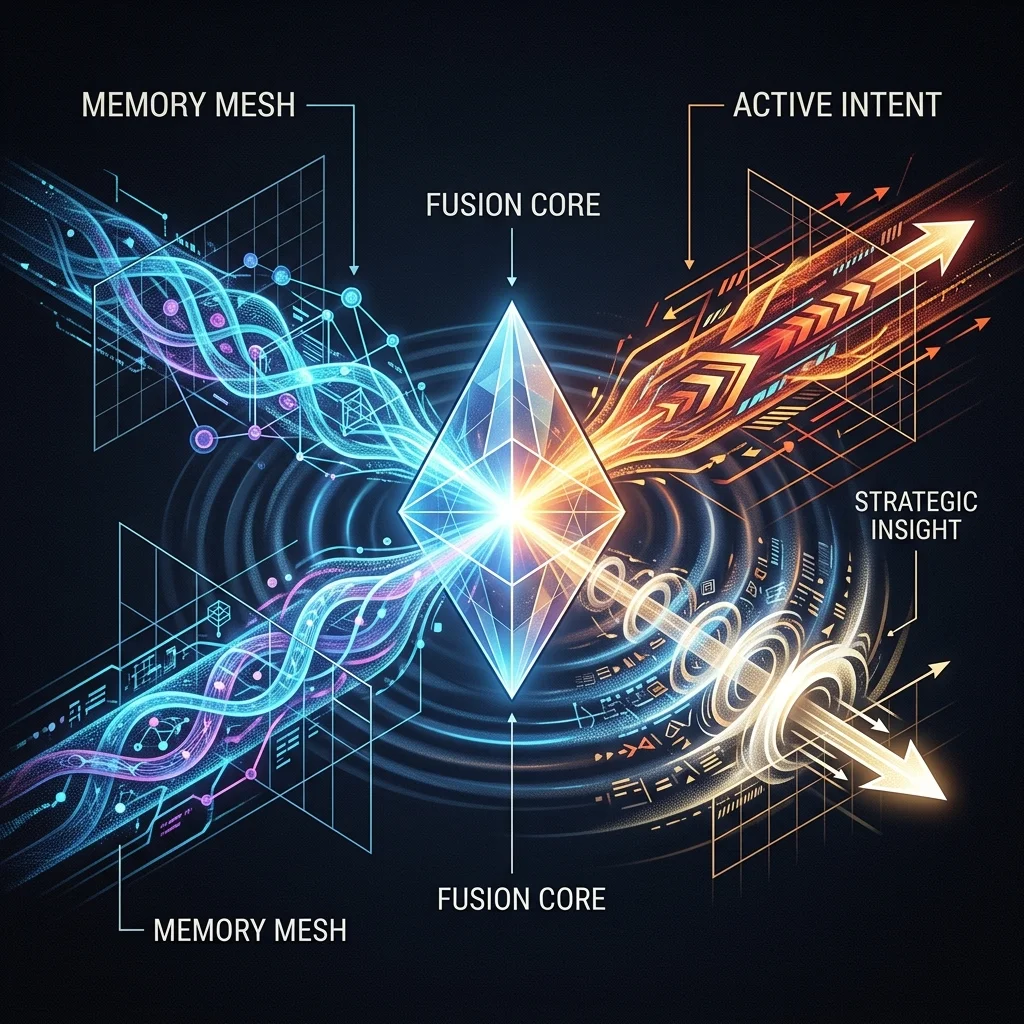 Agentic OS Context Fusion Pulse — Isometric Semantic Collision Blueprint