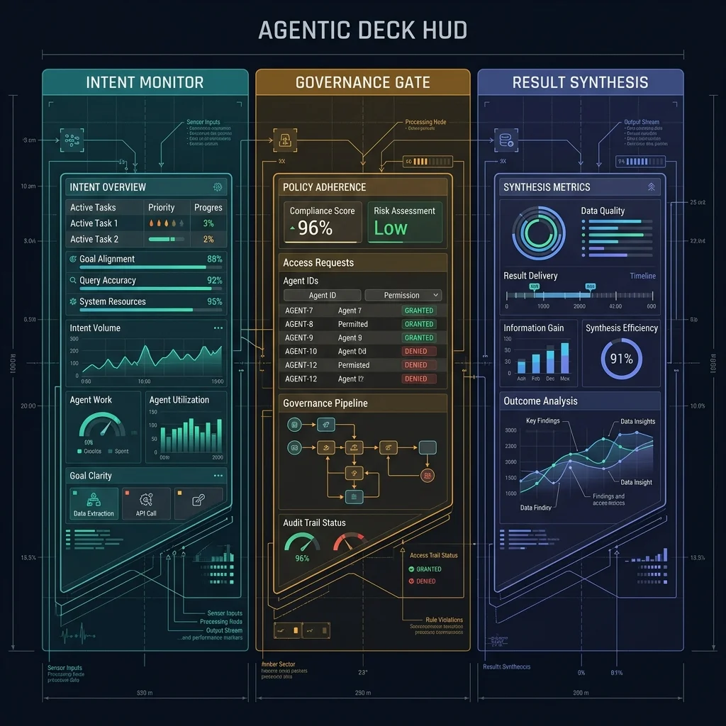 Agentic OS Deck HUD — Isometric Interaction Logic Blueprint