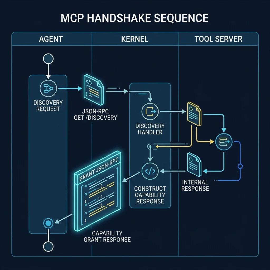 MCP Handshake Flow — Isometric Sequence Blueprint