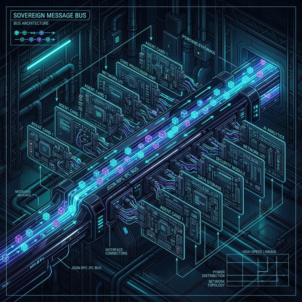 Agentic OS Message Bus — Isometric IPC Spine Blueprint