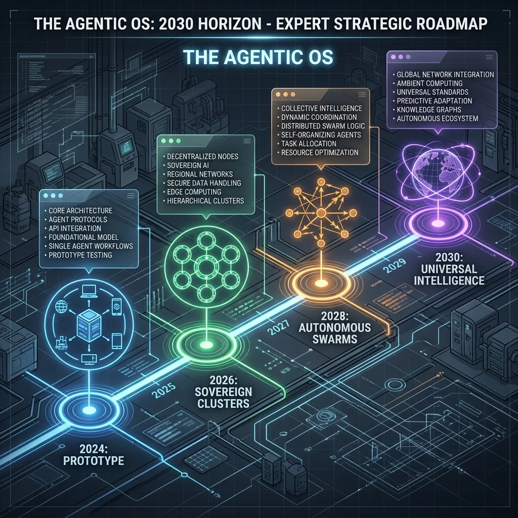 Agentic OS 2030 Strategic Roadmap — Isometric Horizon Blueprint