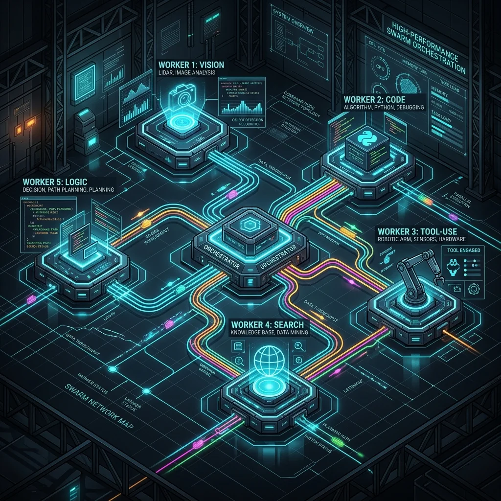 Agentic OS Swarm Orchestration — Isometric Parallel Execution Blueprint