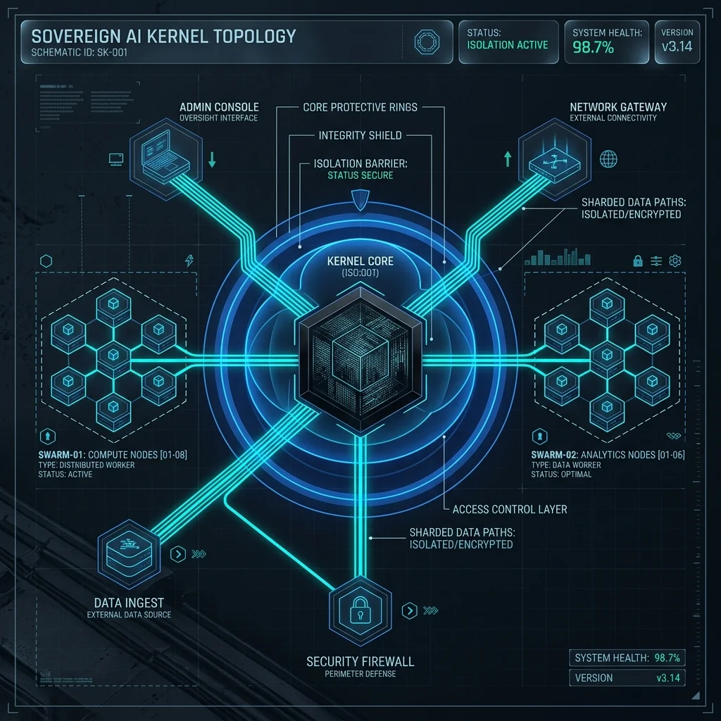 Agentic OS Kernel Topology — Isometric Node-Isolation Blueprint