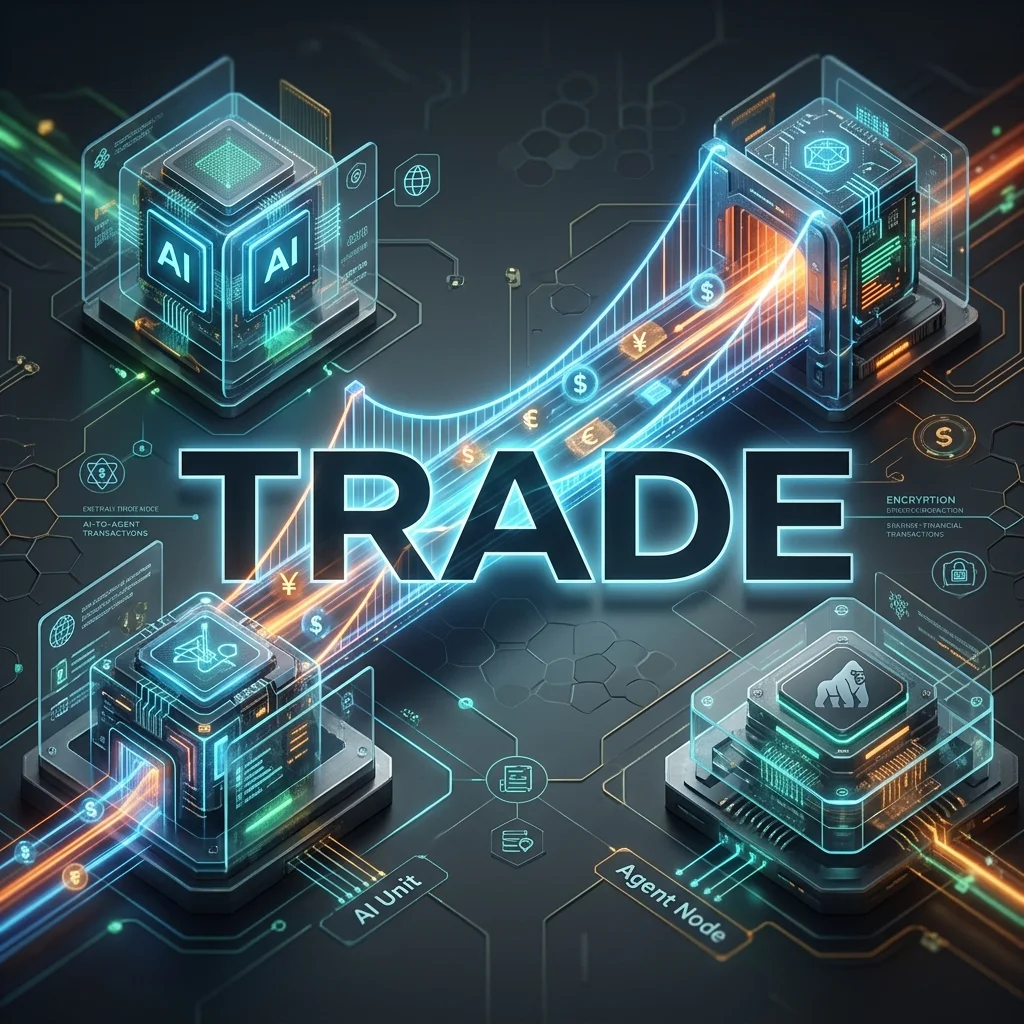TRADE Engine — Autonomous financial settlement backed by multimodal evidence. Visualization: AI-to-Agent financial transactions via sensing