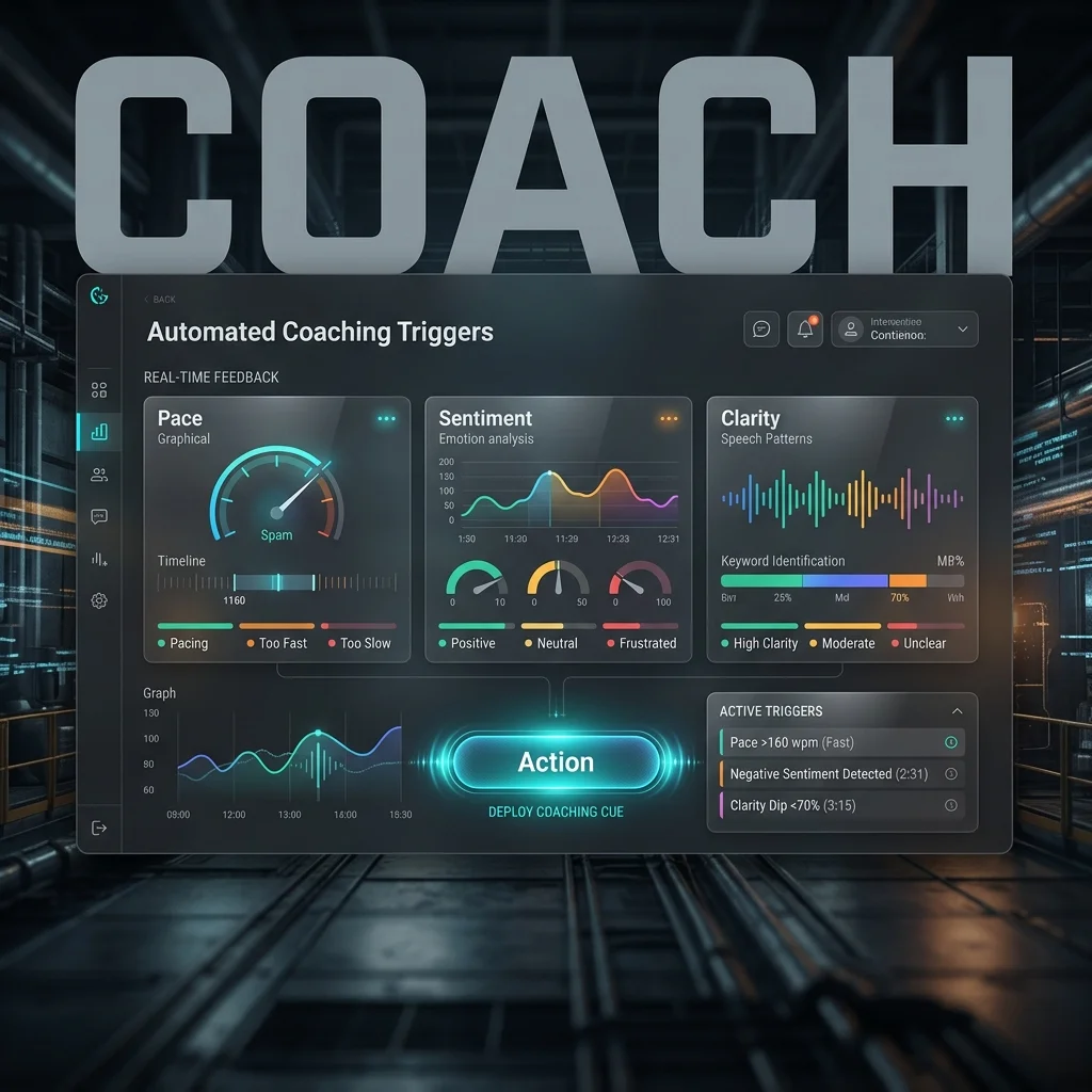 COACH Engine — Real-time sentiment sensing for proactive customer success. Visualization: Automated coaching triggers from multimodal cues
