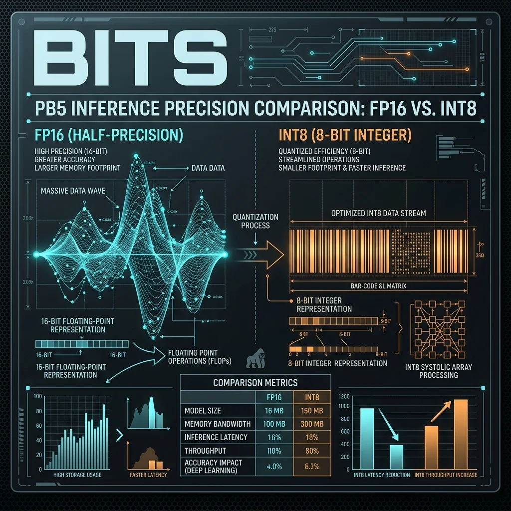 BITS Core — Optimizing precision for high-speed local inference. Technical Diagram: Int8 vs FP16 Multimodal Inference